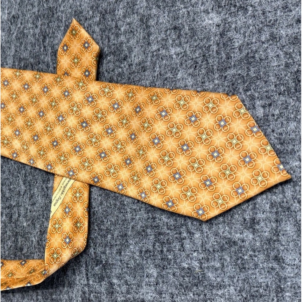 Ermenegildo Zegna Silk Tie Disegno Esclusivo Geometric Orange Made In Italy